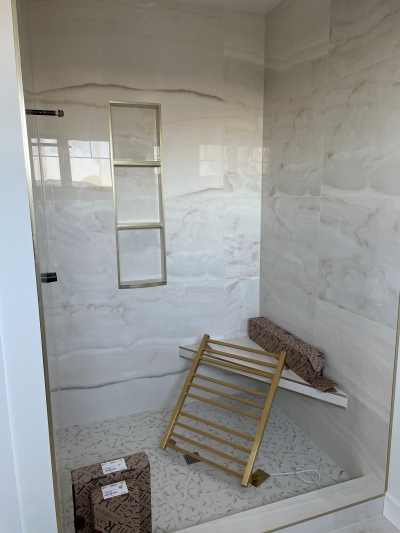 Shower with stone tile